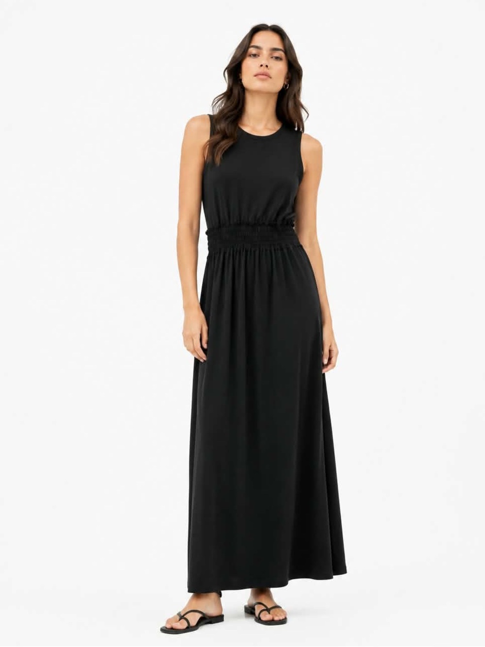 Cynthia Rowley Black Linen Blend Ribbed Tank Maxi Dress – Size XS EUC